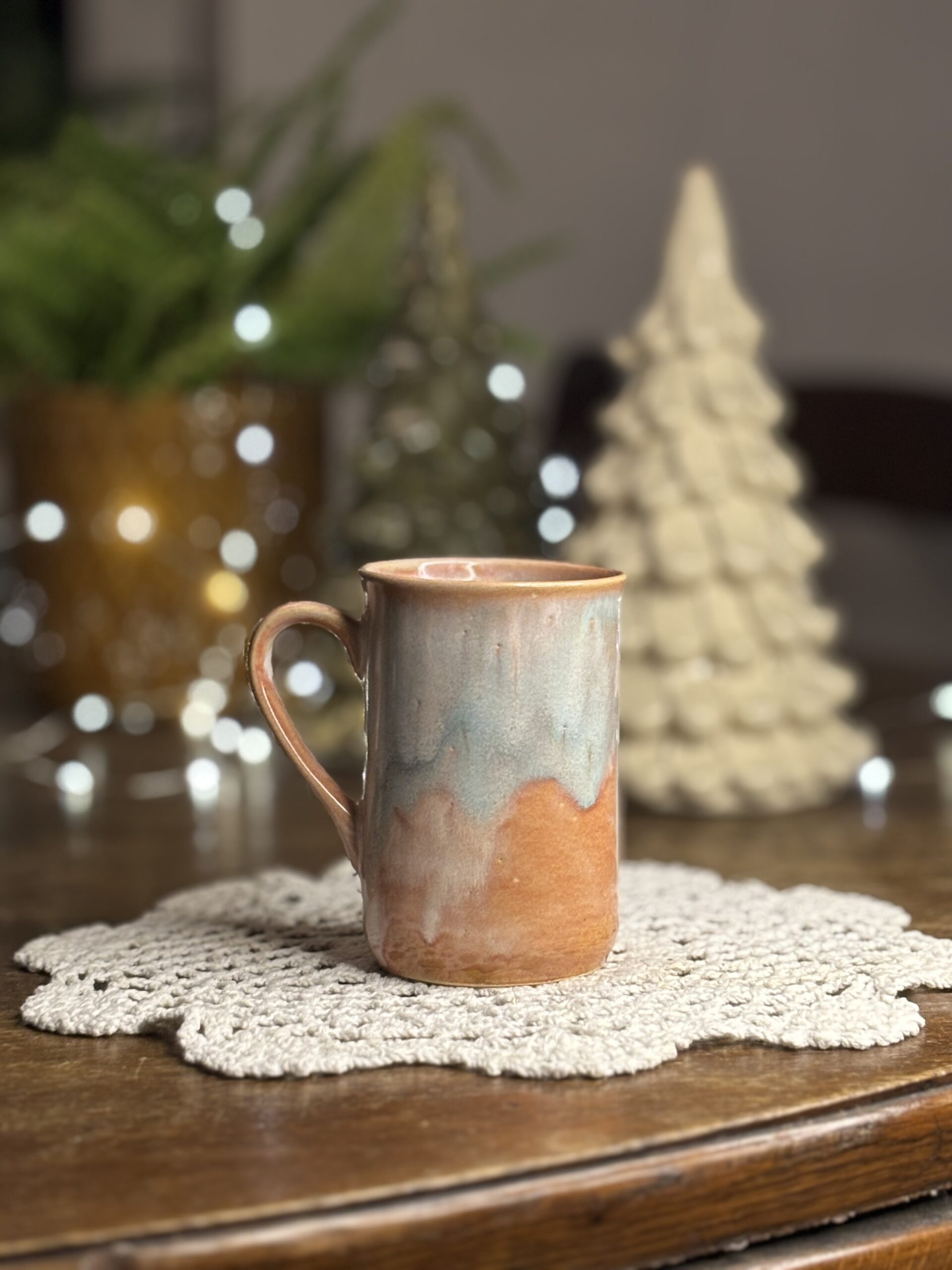 Kubek ceramiczny brązowo pistacjowy