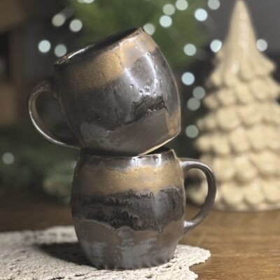 Kubek ceramiczny pękaty złoto-czarny